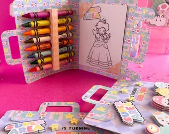 Maleta personalizada para colorear de Mario: Caja de actividades para recuerdos de fiesta