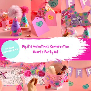 Printable Conversation Hearts Valentines Day Party Kit, Printable Valentine&#39;s Day Template, Sweetheart Candy Party Pak, Kids Valentines