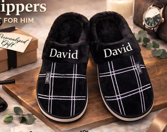 Personalized Men Slippers, Gift for Him, Gift for Dad, Husband or Boyfriend, Custom Name Slippers, Cozy Mens House Shoes, Fathers Day Gift