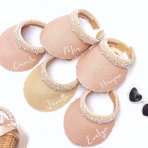 Bride Squad Visors, Custom Sun hat with name, Custom Sun Visor with Pearls, Pearl Visors for Bachelorette Party, Boat party-pearls-adinda
