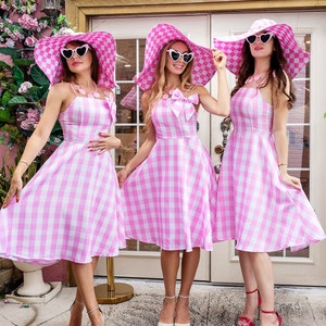 Custom Pink Plaid Dress with Jewelry & Bow: Halloween Costume