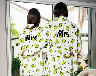 Custom Matching Pajamas For Couple Avocado Print, Wifey Pajama, Personalized Pajamas, Birthday Gift Men Women, Anniversary Gift, Mr and Mrs