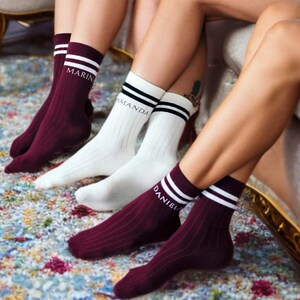 Bachelorette Socks, Bridesmaid Socks, Customized Socks, Bridesmaid Gifts, Sleepover party gifts, Bridesmaid Pajamas, Bridal Shower- striped