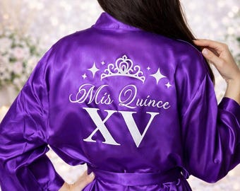 Custom Quinceanera Satin Robe and Slippers Set