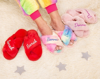 Custom Kids slippers, custom name slippers, kids slippers, fluffy cross kids slippers, fluffy kids slippers, Spa party kids slippers-glitter