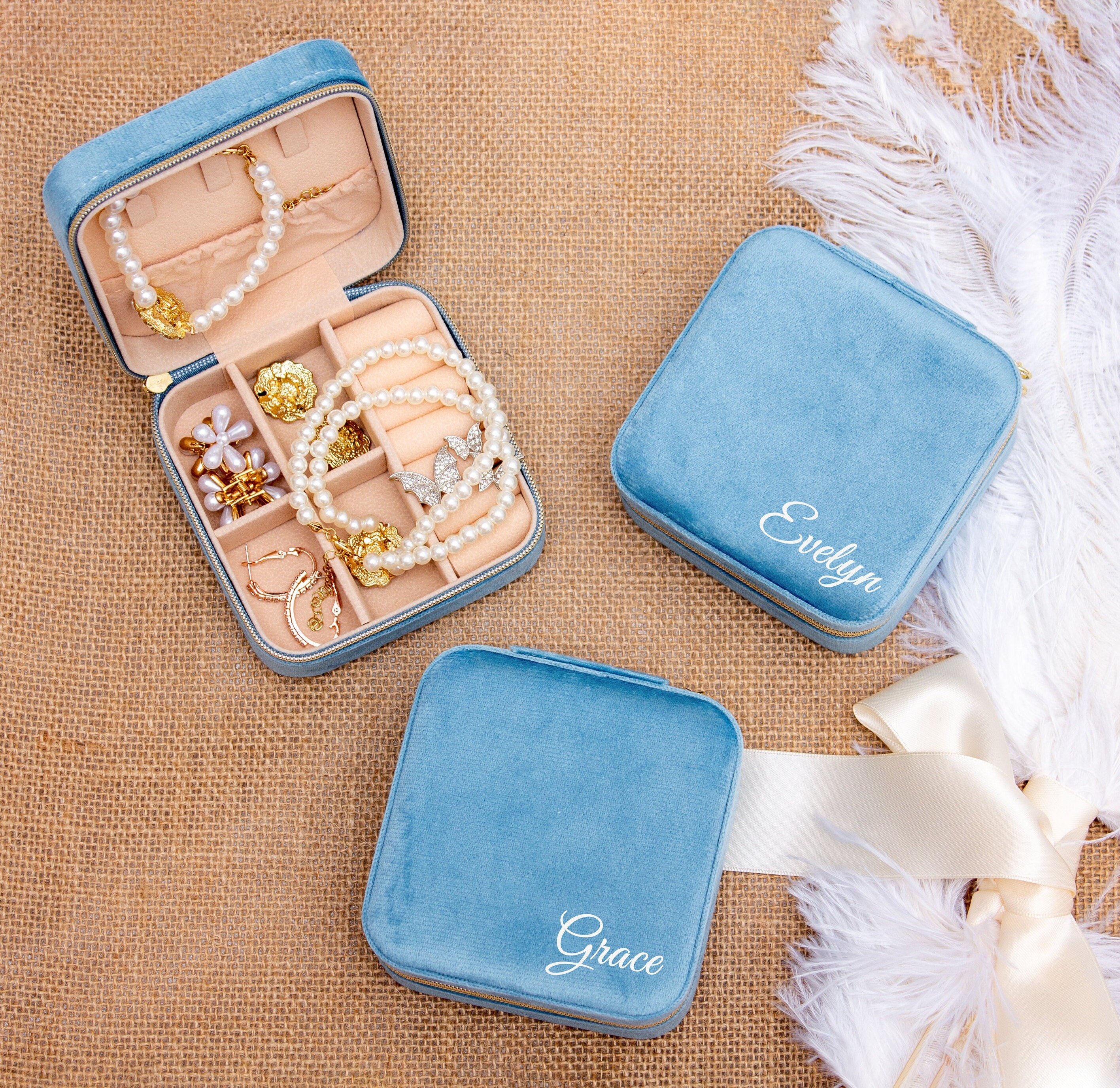 Custom Jewelry Box, Jewelry Travel Case, Bridesmaid Jewelry Box, Bridesmaid Proposal, Bridesmaid gifts, Bridal Party Gift - velvet jewelry