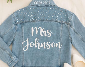 Mrs Custom Pearl Bridal Denim Jacket