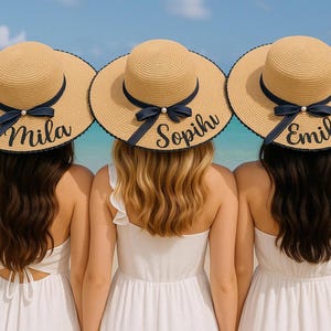 Personalized beach hat, Bridesmaid hats, Custom Sun hats for Bridal Party, Bachelorette gifts, Mrs Bridal hat, Bridesmaid gifts  - w/pearl