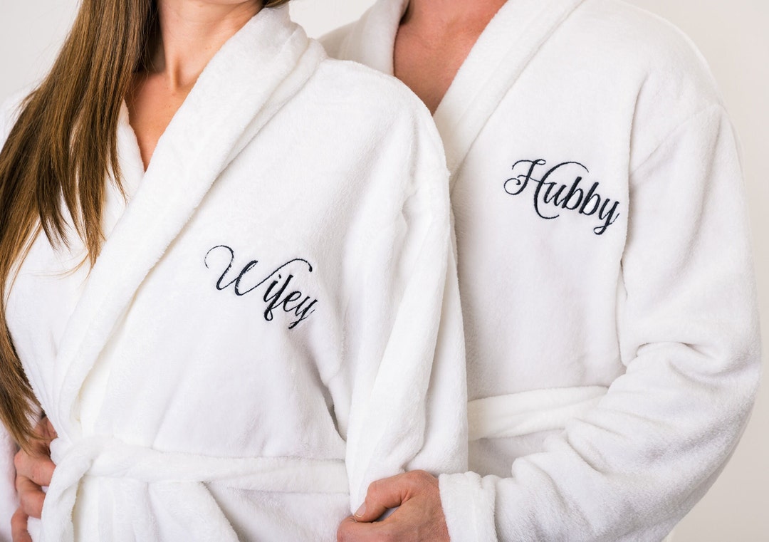 Custom Cozy Plush Bathrobes for Couples, Wifey and Hubby Embroidery