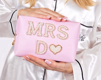 Bride Makeup Bag with Pearls: Future Mrs. Cosmetic Pouch