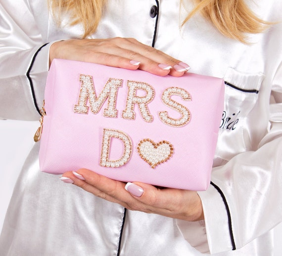 Bride Makeup Bag with Pearls: Future Mrs. Cosmetic Pouch