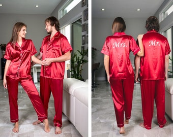 Custom Couple Satin Pajamas: Wedding, Anniversary, Honeymoon Gift S+L