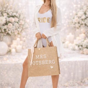Custom Mrs Bride Tote Bag: Pearl Bachelorette Gift, Personalized Beach Bag image 6