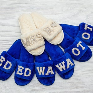 Custom Fluffy Slippers: Bridal Party Pearl Initial Slippers
