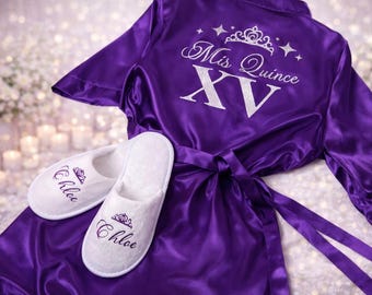Mis Quince XV Robe, Personalized Quince Gift, Quinceañera Robe and Slippers Set, XV Birthday Outfit, Sweet 15 Robe, Quinceañera Set