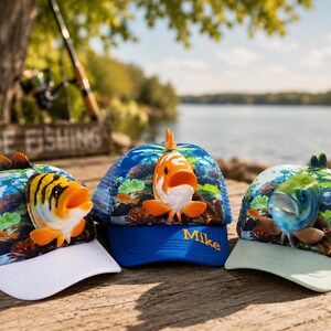 Custom Fish Caps, Men's Fish Trucker hat, Men's Trucker hat shark, Men's shark baseball caps, Men's fishing caps, Gift for him, Fishing Gift image 12
