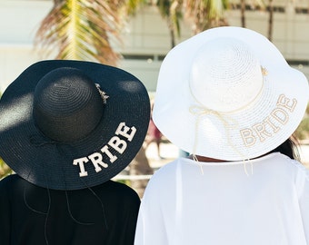 Custom Bridesmaid sun hats with shells, Bridesmaid gift, Bridal Sun Hat, Striped Floppy Sun Hat with Bow,Honeymoon Hat, Sun hat-Shells-patch