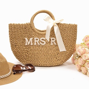 Bolsas de paja personalizadas, bolsa de playa personalizada para señora, cesta de paja personalizada, bolsa de despedida de soltera, bolsa de playa personalizada, bolso de paja, bolsas personalizadas st2 imagen 6