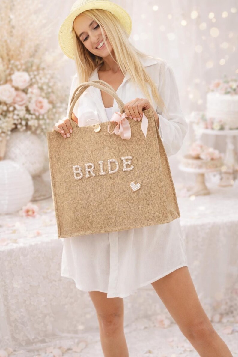 Custom Mrs Bride Tote Bag: Pearl Bachelorette Gift, Personalized Beach Bag image 4