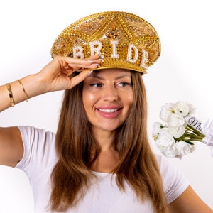 Bride Rhinestone Captain Hat: Custom Sequin Festival Cap