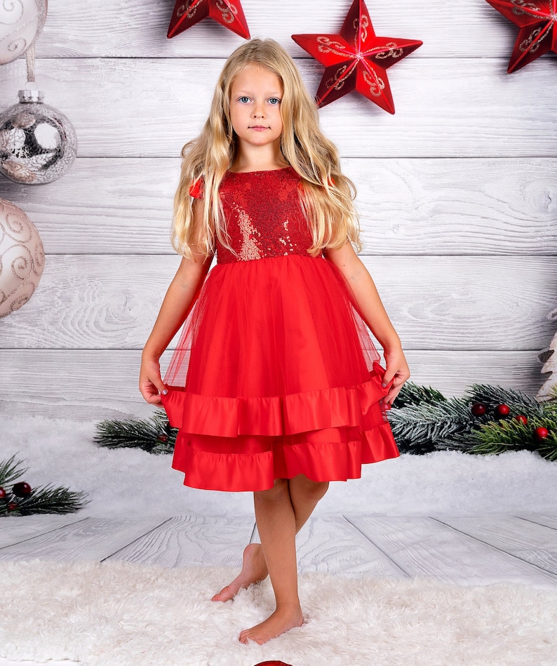 Sequin Bow Xmas Dress for Girls Girls Red Dress Red Sequin - Etsy