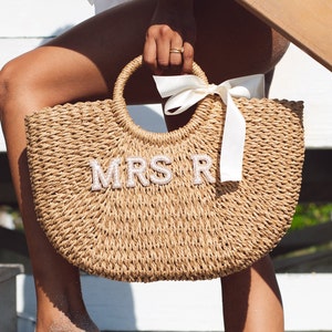 Bolsas de paja personalizadas, bolsa de playa personalizada para señora, cesta de paja personalizada, bolsa de despedida de soltera, bolsa de playa personalizada, bolso de paja, bolsas personalizadas st2 imagen 2