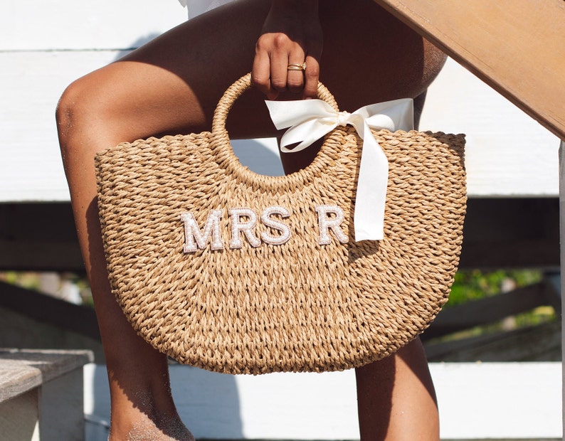 Bolsas de paja personalizadas, bolsa de playa personalizada para señora, cesta de paja personalizada, bolsa de despedida de soltera, bolsa de playa personalizada, bolso de paja, bolsas personalizadas st2 imagen 2