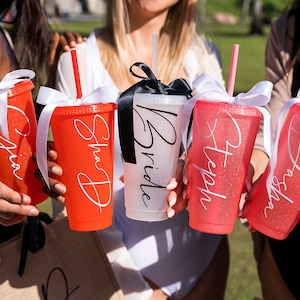 Set of 8 Personalized Bachelorette Tumblers with Straw: Bridesmaid Gifts