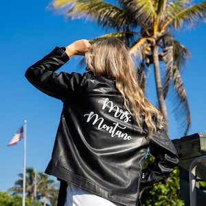 Bride Leather Jacket, Personalized Wedding Jacket, Custom Faux Leather Jacket, Mrs Wedding Custom Jacket, Honeymoon Gift, Bride to be- autum