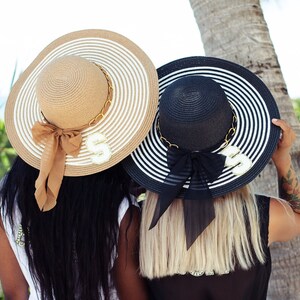 Bridesmaid sun hats, Bridesmaid gifts, Bridal Sun Hat, Striped Floppy Sun Hat with Bow, Honeymoon Sun hat, Customized Sun hat-Striped-patch