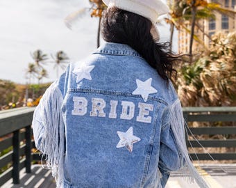 Custom Bride Denim Jacket with Fringes: Cowgirl Wedding