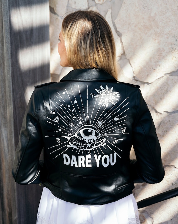 Dare You Black Leather Jacket Date Under the Collar - Etsy Canada
