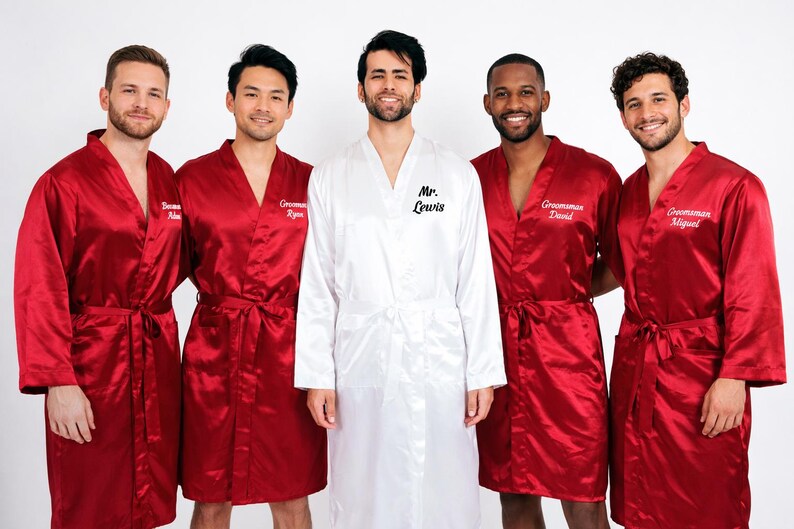 Red Ropes Men Custom Groomsmen Robes, Personalized Robe for Men, Bachelorette Favors ...