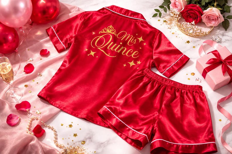 Personalized Mis Quince Pajamas Set, Quinceañera Pajamas, Custom Name Satin Pjs, Sweet 15 Pajama Set, XV Birthday Outfit, Mis Quince Gift