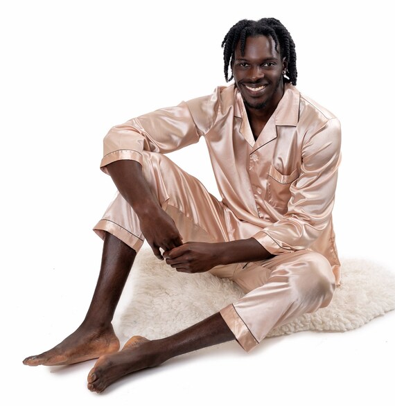 Black satin online mens pajamas