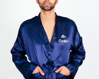 Mr Custom robe, Personalized mens robes, Groom Satin robes, Groomsmen robes, Gift for Him, Gift for Honeymoon, Gift for Groom, Wedding robes