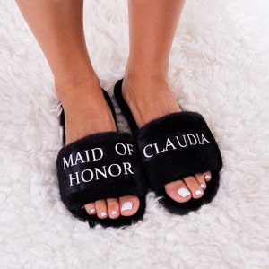 Custom Fluffy Slippers: Bachelorette Party Bridal Gift