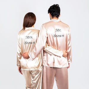 Custom Satin Pajama Set: Mr & Mrs PJs, Personalized Honeymoon Gift