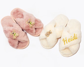 Custom Kids Slippers: Personalized Brooch, Sleepover Gift