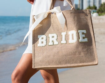 Bride Bag Beach Bag Bridesmaid Tote Bag Bachelorette Gift Bag with Name Large Beach Tote Custom Gift Bachelorette Party Gift Honeymoon gift