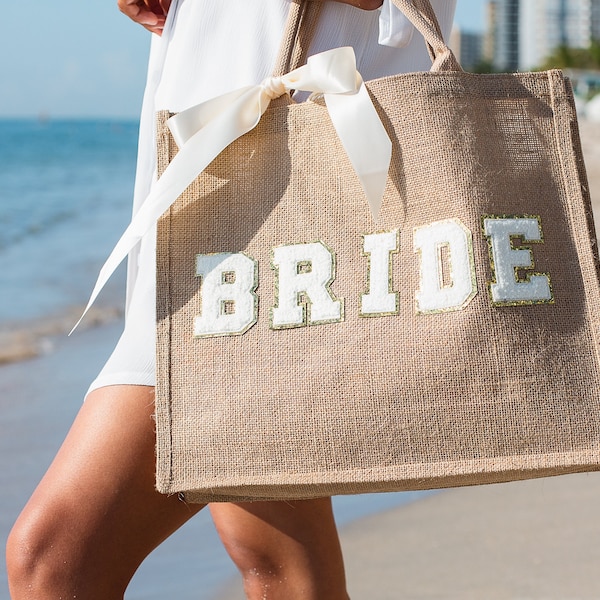 Bride Bag Beach Bag Bridesmaid Tote Bag Bachelorette Gift Bag with Name Large Beach Tote Custom Gift Bachelorette Party Gift Honeymoon gift