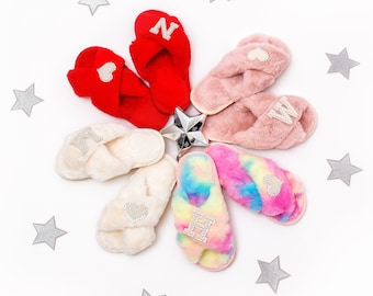Custom Kids Slippers: Rainbow Spa Slippers, Flower Girl Gift
