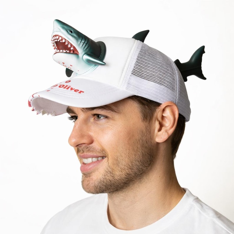 Custom Fish Caps, Men's Fish Trucker hat, Men's Trucker hat shark, Men's shark baseball caps, Men's fishing caps, Gift for him, Fishing Gift image 7