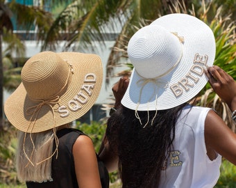 Bridesmaid sun hats with shells, Bridesmaid gift, Bridal Sun Hat, Striped Floppy Sun Hat with Bow,Honeymoon Hat, Custom Sun hat-Shells-patch