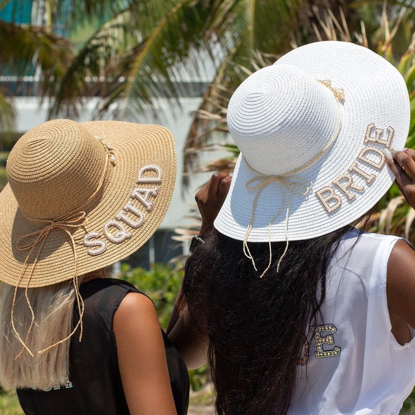 Bridesmaid sun hats with shells, Bridesmaid gift, Bridal Sun Hat, Striped Floppy Sun Hat with Bow,Honeymoon Hat, Custom Sun hat-Shells-patch