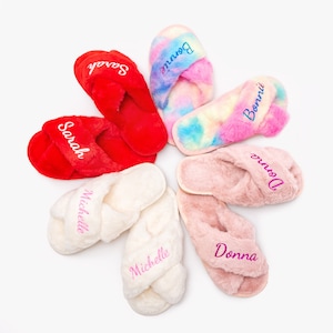Kids Spa Slippers, Birthday spa party, Sleepover party slippers, Kids Fluffy Cross Custom slippers, Unicorn Rainbow slippers-glitter