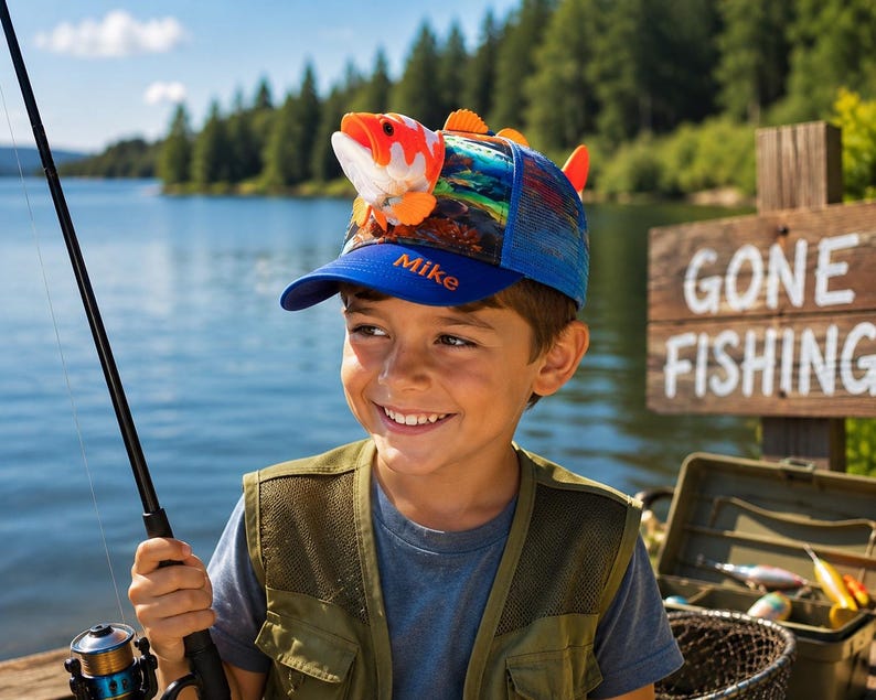 Custom Fish Caps, Men's Fish Trucker hat, Men's Trucker hat shark, Men's shark baseball caps, Men's fishing caps, Gift for him, Fishing Gift image 11