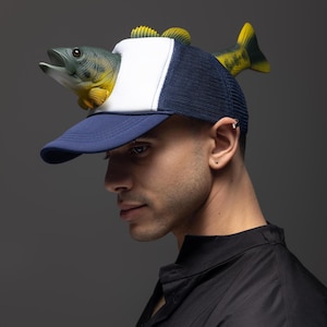 Custom Fish Caps, Men's Fish Trucker hat, Men's Trucker hat shark, Men's shark baseball caps, Men's fishing caps, Gift for him, Fishing Gift