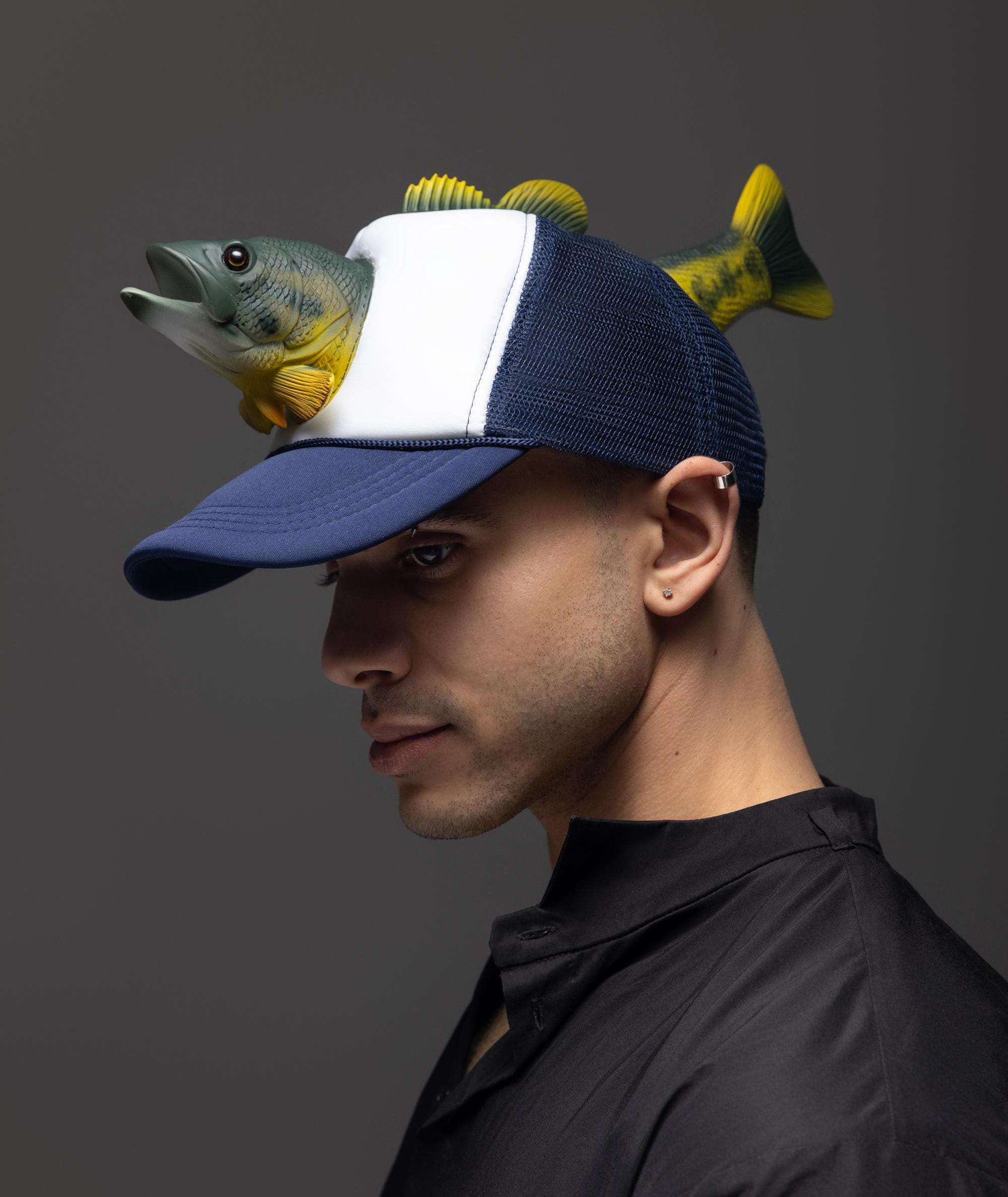 Custom Fish Caps, Men's Fish Trucker hat, Men's Trucker hat shark, Men's shark baseball caps, Men's fishing caps, Gift for him, Fishing Gift