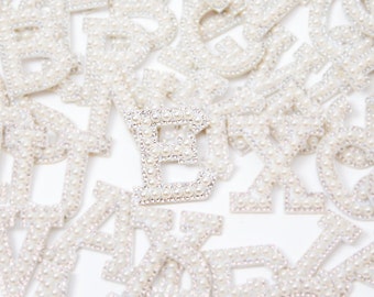 Rhinestone Pearls patch, Pearl patch letters, Pearl Letters, Rhinestone Letter Patches,  Alphabet Letter, Sew on, Glue on Pearl letter patch
